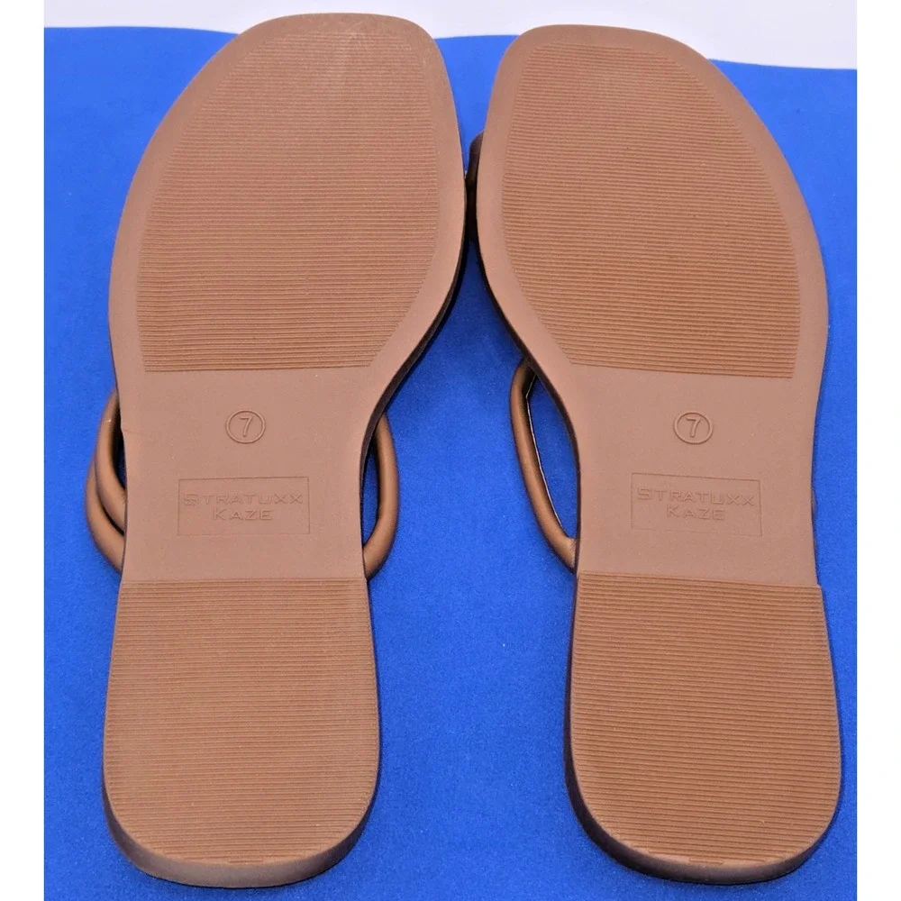 Womens Brown Slide Sandals Size 7 Gold Accent Flat Slip On NEW No Box